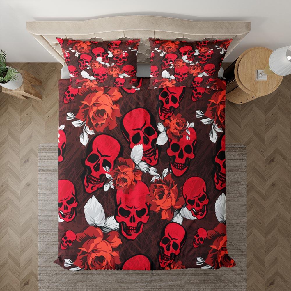 Red Skull Flower Pattern Duvet Cover Set - Wonder Skull