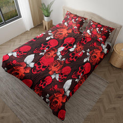 Red Skull Flower Pattern Duvet Cover Set - Wonder Skull