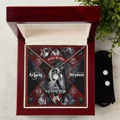 Gothic Skull Forever Love Necklace & Clear CZ Earrings - Wonder Skull