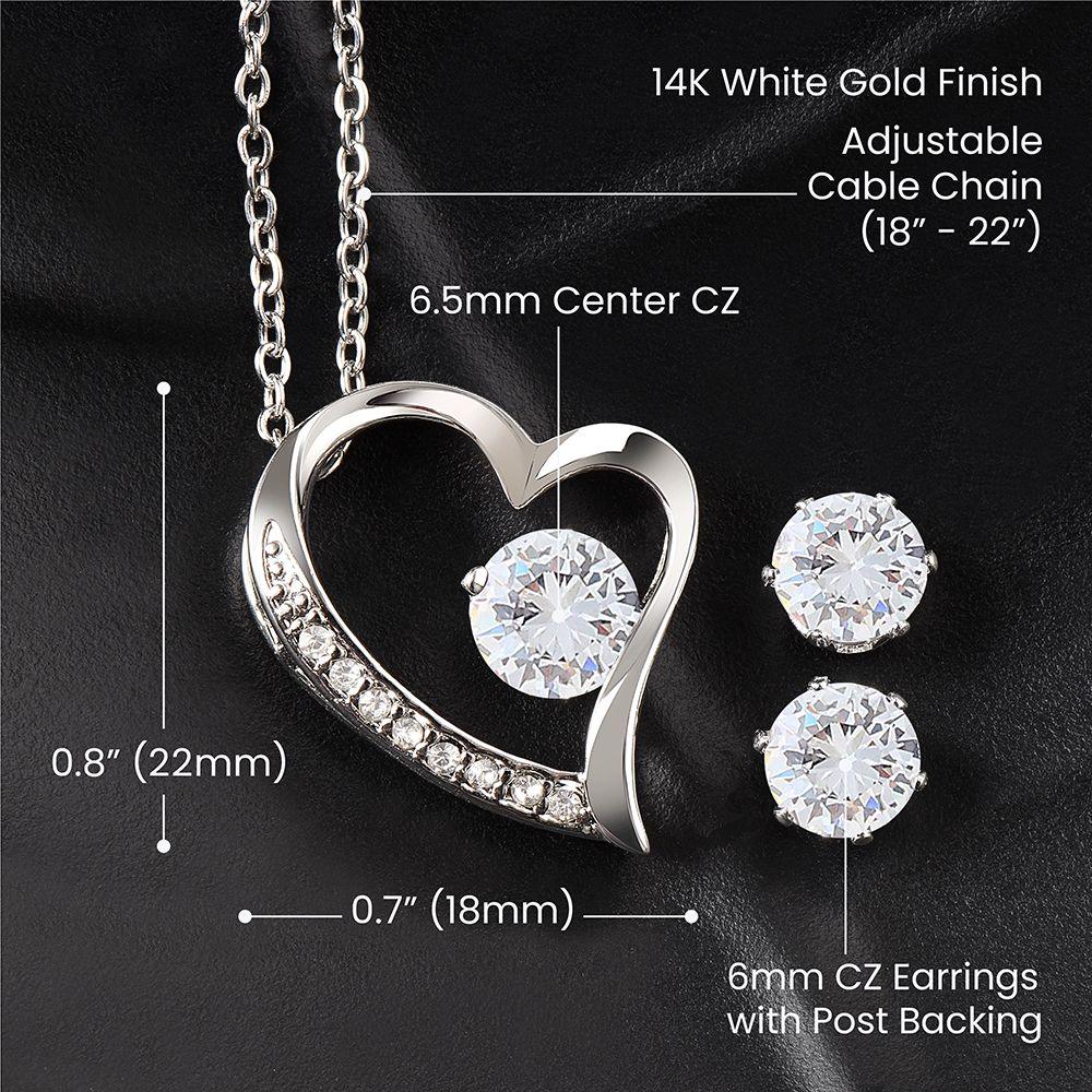 Gothic Skull Forever Love Necklace & Clear CZ Earrings - Wonder Skull
