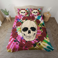 Skull And Circle Roses Tie Dye Duvet Cover Set - Wonder Skull