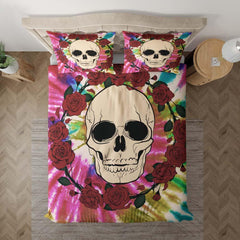 Skull And Circle Roses Tie Dye Duvet Cover Set - Wonder Skull