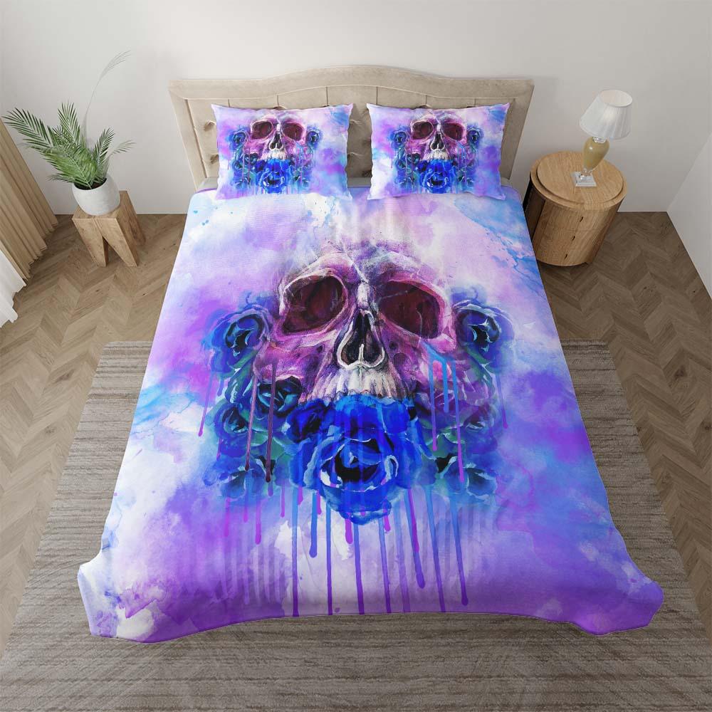 Skull Blue Rose Melting Violet Duvet Cover Set - Wonder Skull