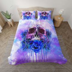 Skull Blue Rose Melting Violet Duvet Cover Set - Wonder Skull