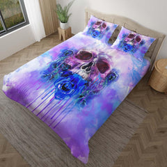 Skull Blue Rose Melting Violet Duvet Cover Set - Wonder Skull