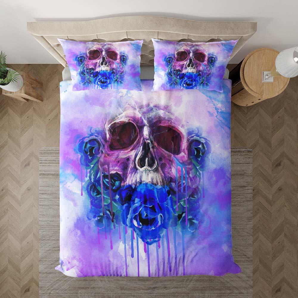 Skull Blue Rose Melting Violet Duvet Cover Set - Wonder Skull