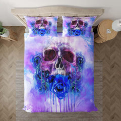 Skull Blue Rose Melting Violet Duvet Cover Set - Wonder Skull