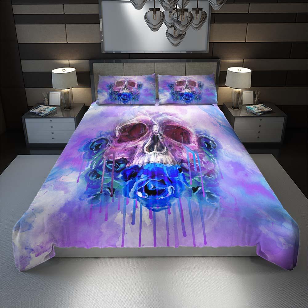Skull Blue Rose Melting Violet Duvet Cover Set - Wonder Skull