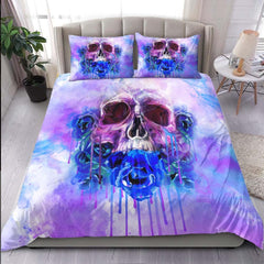 Skull Blue Rose Melting Violet Duvet Cover Set - Wonder Skull