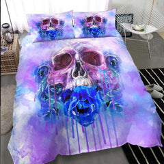 Skull Blue Rose Melting Violet Duvet Cover Set - Wonder Skull