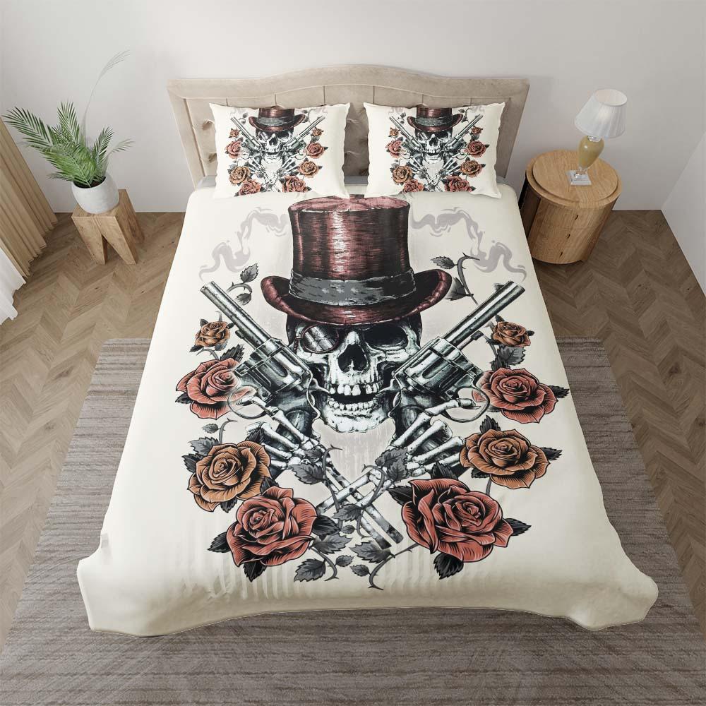 Skull Cowboy Light Grayish Yellow Duvet Cover Set - Wonder Skull