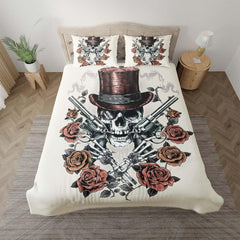Skull Cowboy Light Grayish Yellow Duvet Cover Set - Wonder Skull