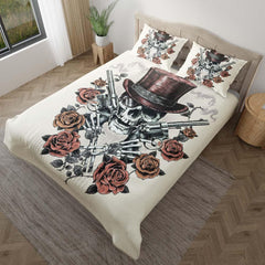 Skull Cowboy Light Grayish Yellow Duvet Cover Set - Wonder Skull