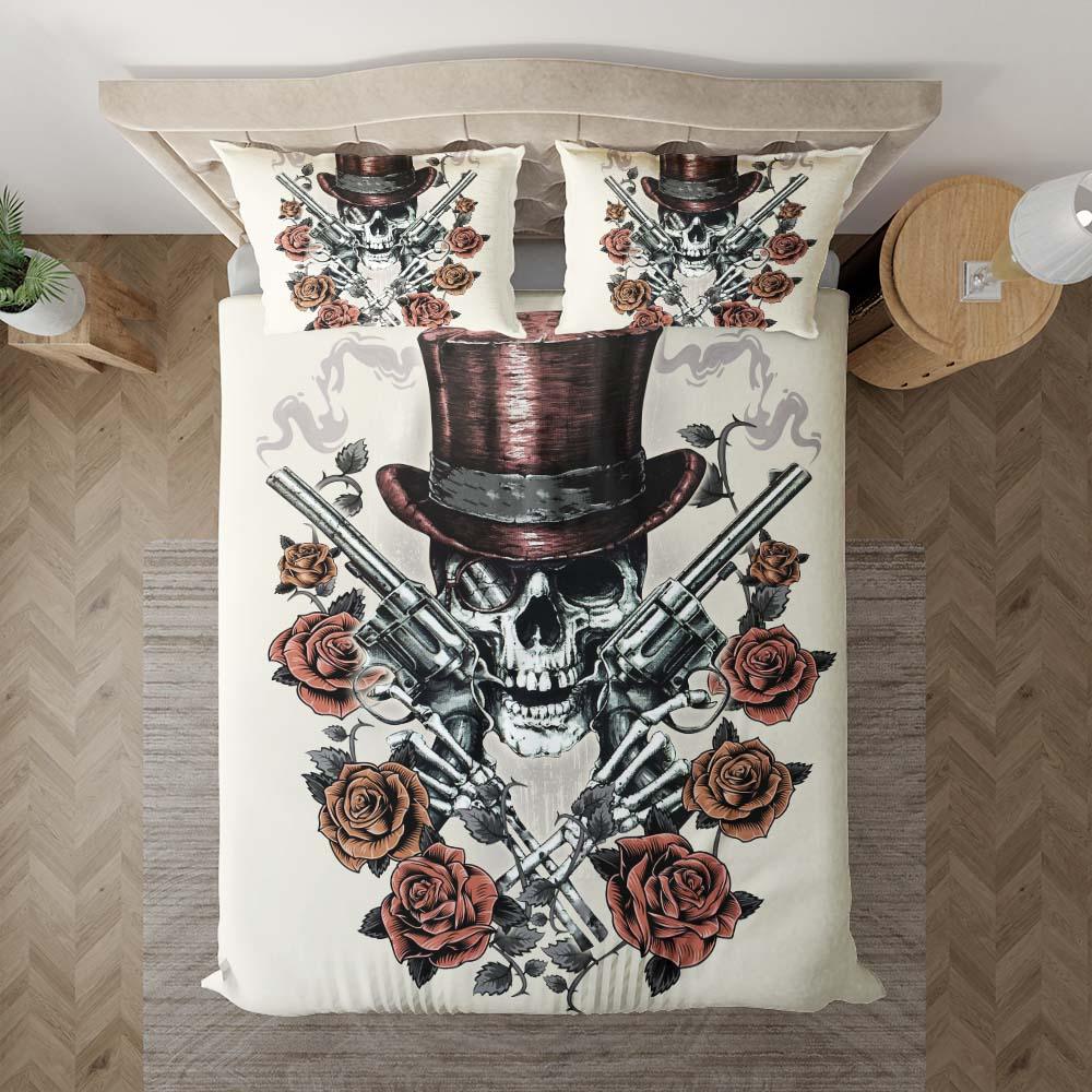 Skull Cowboy Light Grayish Yellow Duvet Cover Set - Wonder Skull