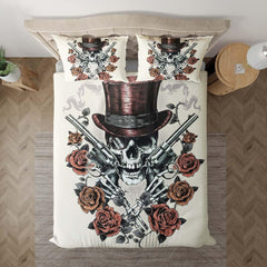 Skull Cowboy Light Grayish Yellow Duvet Cover Set - Wonder Skull