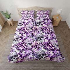 Skull Floral With Purple Leaf Pattern Duvet Cover Set - Wonder Skull