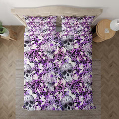 Skull Floral With Purple Leaf Pattern Duvet Cover Set - Wonder Skull