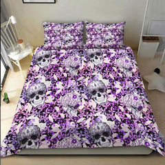 Skull Floral With Purple Leaf Pattern Duvet Cover Set - Wonder Skull