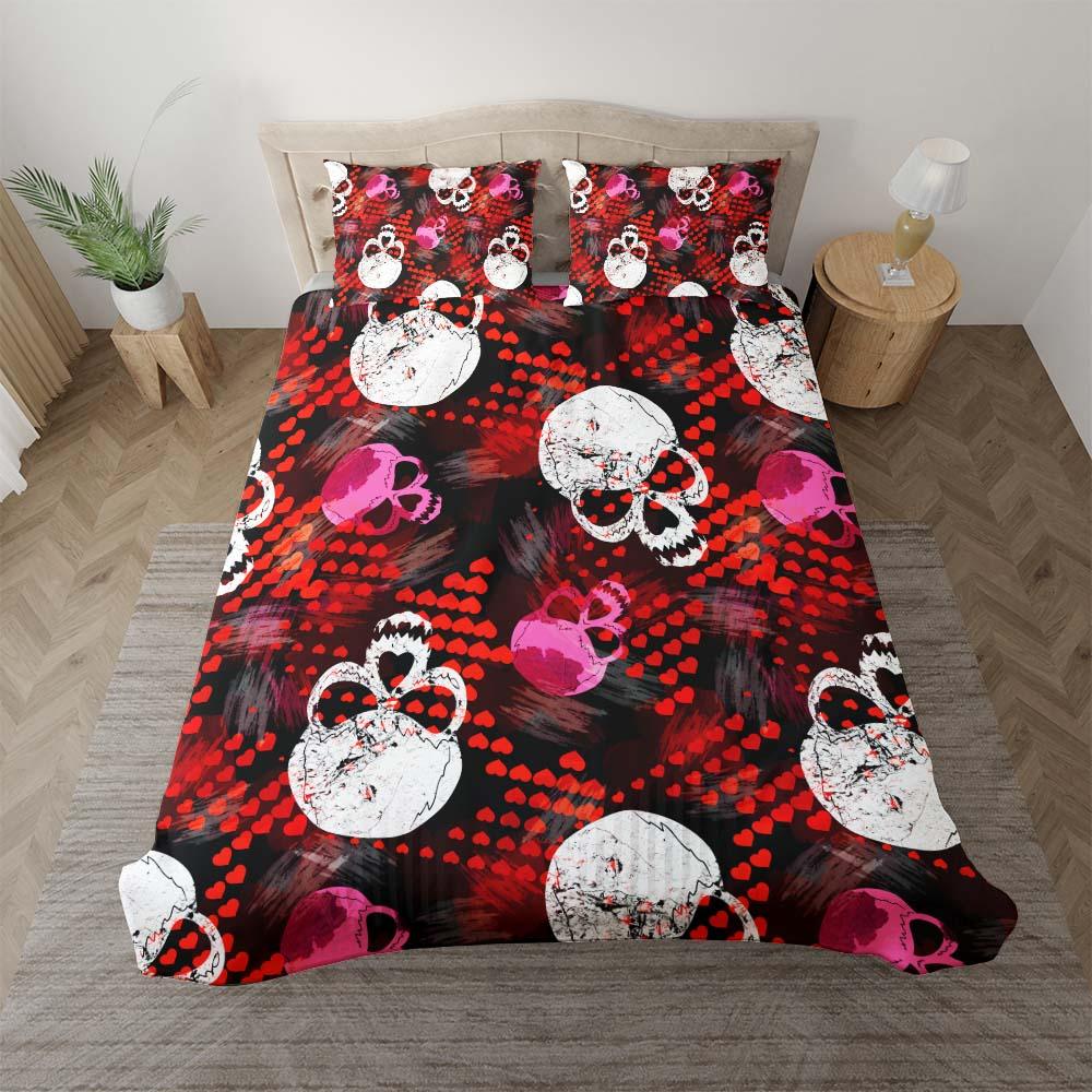 Skull Heart Pattern Duvet Cover Set - Wonder Skull