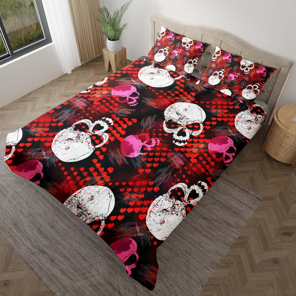Skull Heart Pattern Duvet Cover Set - Wonder Skull