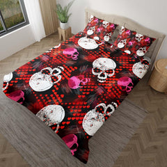 Skull Heart Pattern Duvet Cover Set - Wonder Skull