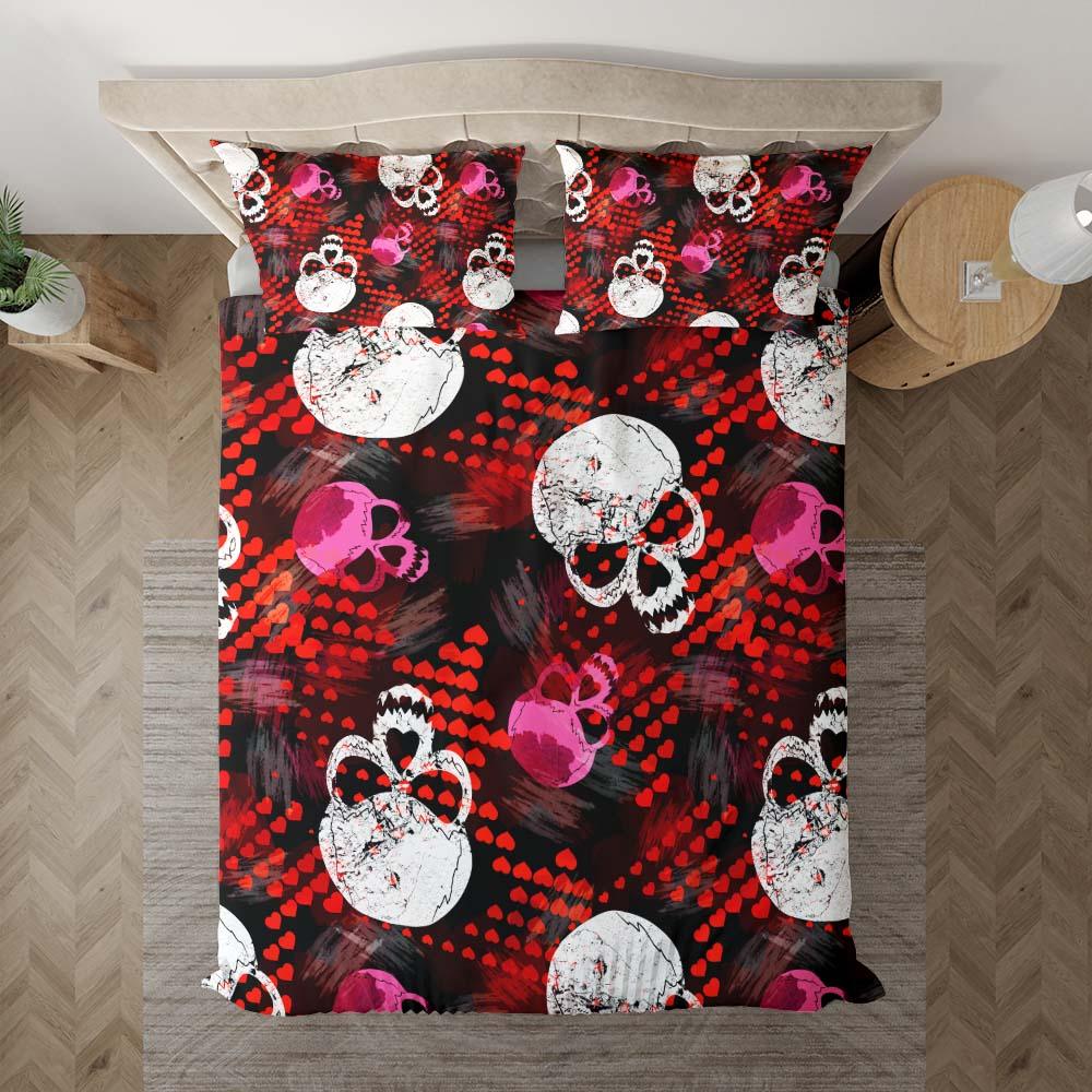Skull Heart Pattern Duvet Cover Set - Wonder Skull