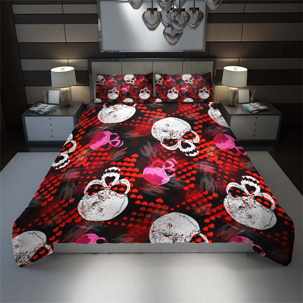 Skull Heart Pattern Duvet Cover Set - Wonder Skull