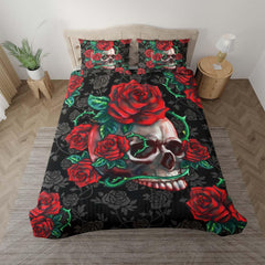 Skull Red Rose Art Duvet Cover Set - Wonder Skull