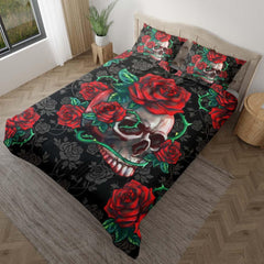 Skull Red Rose Art Duvet Cover Set - Wonder Skull
