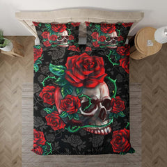 Skull Red Rose Art Duvet Cover Set - Wonder Skull