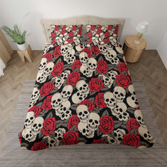 Skull Rose Pattern Duvet Cover Set - Wonder Skull