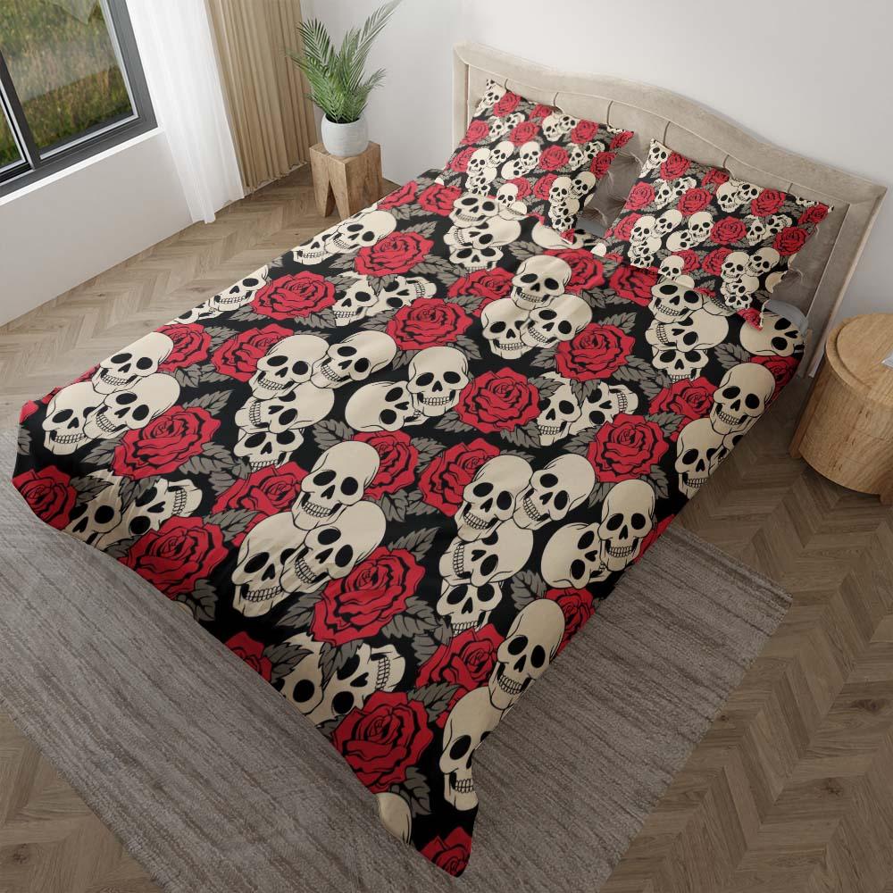Skull Rose Pattern Duvet Cover Set - Wonder Skull