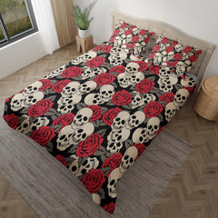 Skull Rose Pattern Duvet Cover Set - Wonder Skull