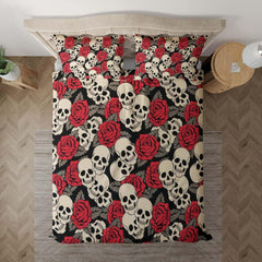 Skull Rose Pattern Duvet Cover Set - Wonder Skull
