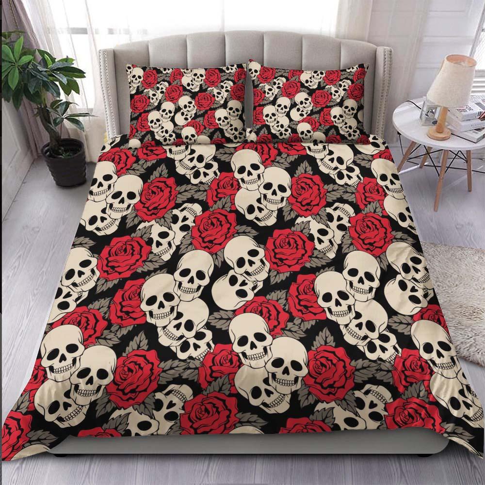 Skull Rose Pattern Duvet Cover Set - Wonder Skull