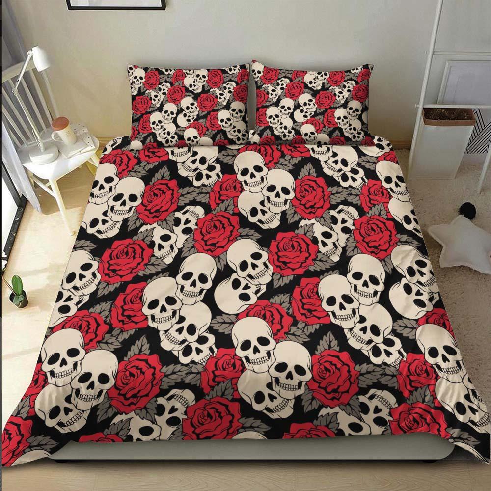 Skull Rose Pattern Duvet Cover Set - Wonder Skull