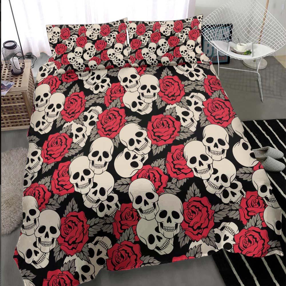 Skull Rose Pattern Duvet Cover Set - Wonder Skull