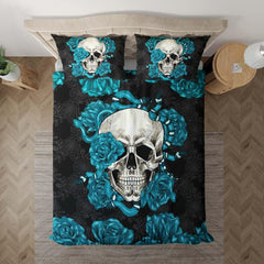 Skull Snake With Cyan Roses Duvet Cover Set - Wonder Skull
