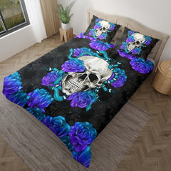 Skull Snake With Violet Gradient Roses Duvet Cover Set - Wonder Skull