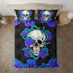 Skull Snake With Violet Gradient Roses Duvet Cover Set - Wonder Skull