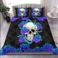 Skull Snake With Violet Gradient Roses Duvet Cover Set - Wonder Skull