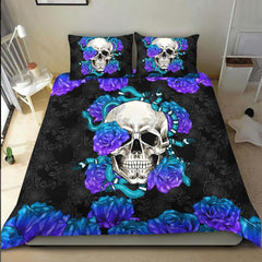 Skull Snake With Violet Gradient Roses Duvet Cover Set - Wonder Skull