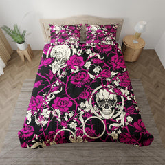 Skull Vivid Pink Roses Pattern Duvet Cover Set - Wonder Skull