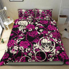 Skull Vivid Pink Roses Pattern Duvet Cover Set - Wonder Skull