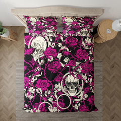 Skull Vivid Pink Roses Pattern Duvet Cover Set - Wonder Skull
