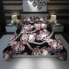 Skull With Chain And Wildflowers Duvet Cover Set - Wonder Skull