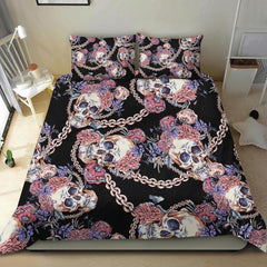 Skull With Chain And Wildflowers Duvet Cover Set - Wonder Skull