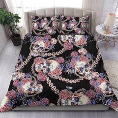 Skull With Chain And Wildflowers Duvet Cover Set - Wonder Skull