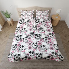 Skull With Pink Blossom Pattern Duvet Cover Set - Wonder Skull