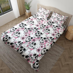 Skull With Pink Blossom Pattern Duvet Cover Set - Wonder Skull